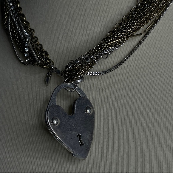 Fossil Luv Story Multi Strand Mixed Metal Crystal Locket Heart Necklace Eclectic - Picture 3 of 8